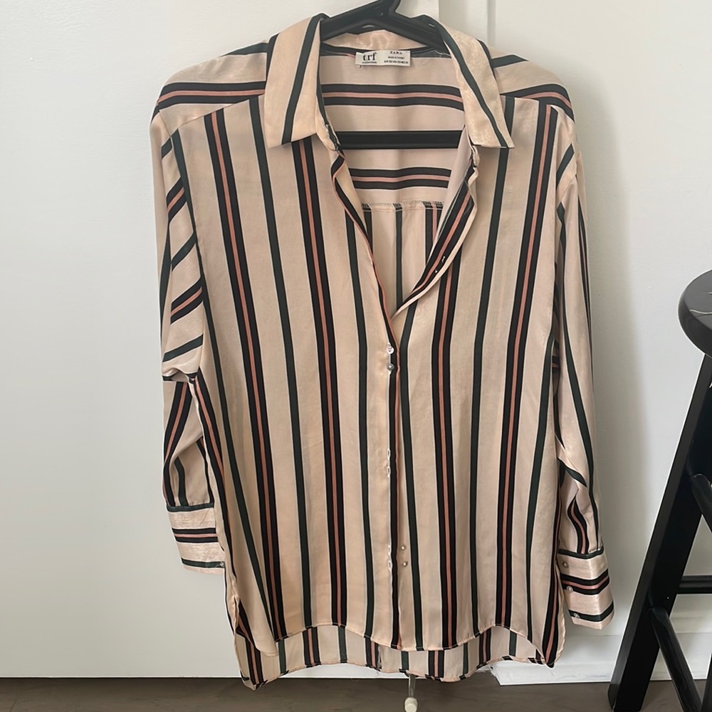 Zara striped oversized satin effect shirt blouse